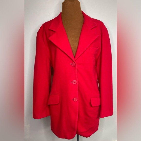 Neiman Marcus Wool and Cashmere Blend Blazer Red USA Made Size 10 - Picture 1 of 9